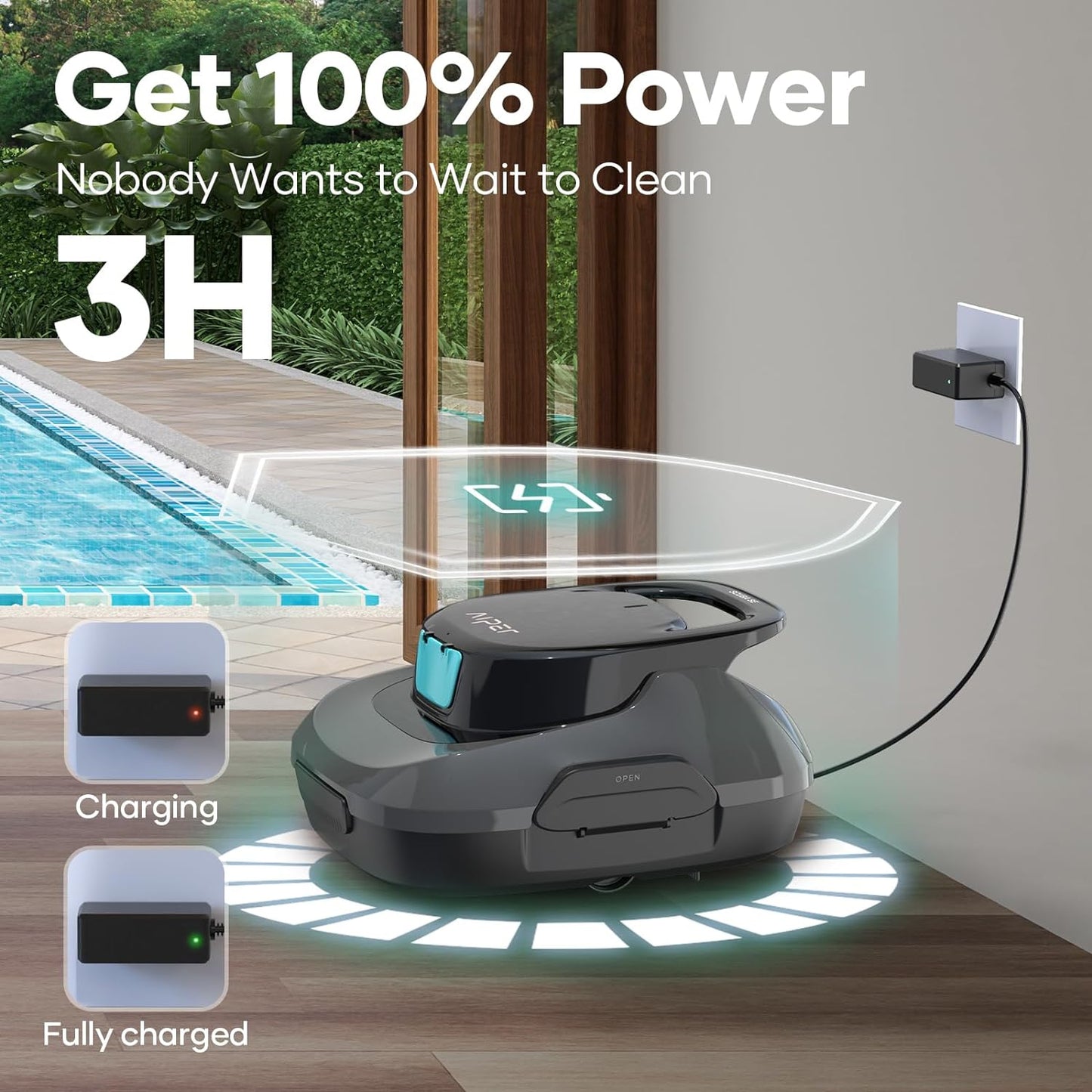 AIPER Poolroboter mit Quad-Motor, WavePath Navigation, 3 Reinigungsmodi, kabellos für Pools bis 150㎡