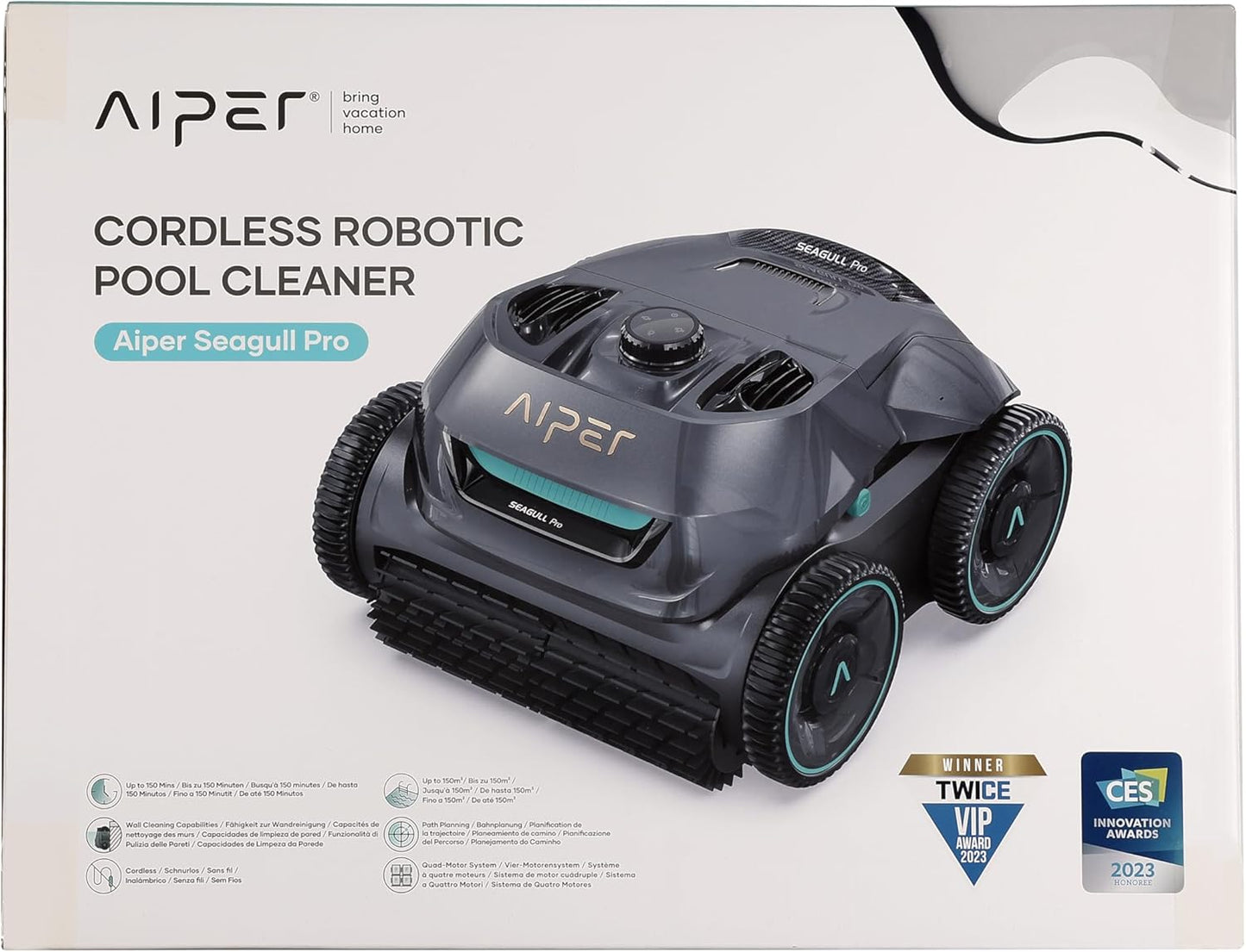 AIPER Poolroboter mit Quad-Motor, WavePath Navigation, 3 Reinigungsmodi, kabellos für Pools bis 150㎡
