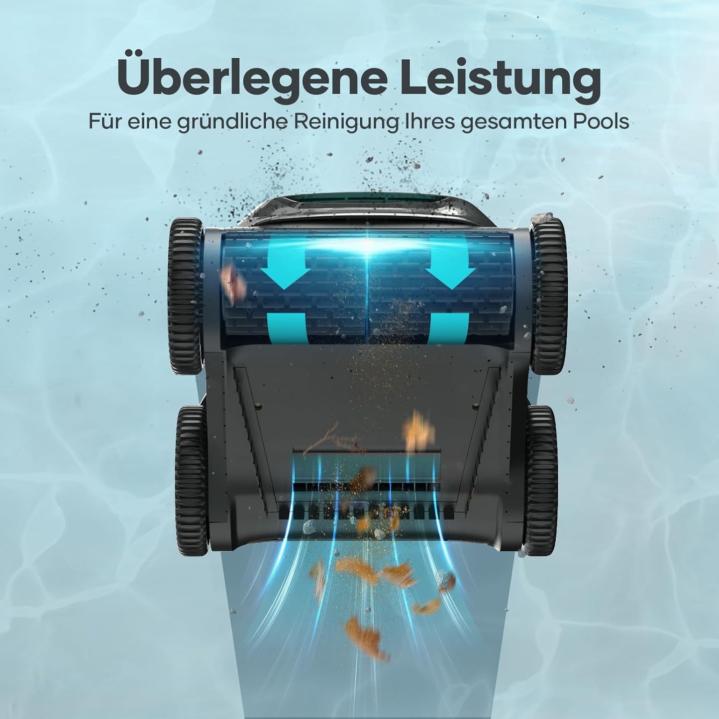 AIPER Poolroboter mit Quad-Motor, WavePath Navigation, 3 Reinigungsmodi, kabellos für Pools bis 150㎡