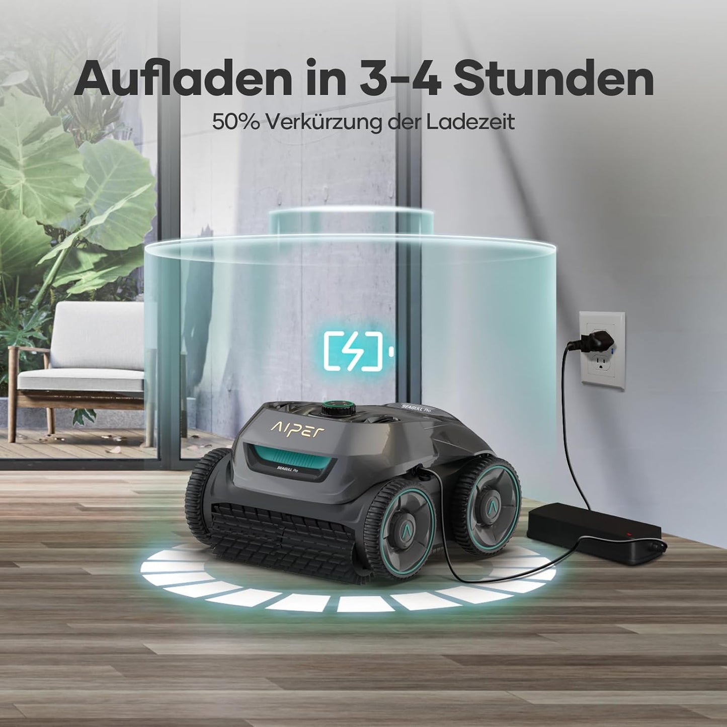 AIPER Poolroboter mit Quad-Motor, WavePath Navigation, 3 Reinigungsmodi, kabellos für Pools bis 150㎡
