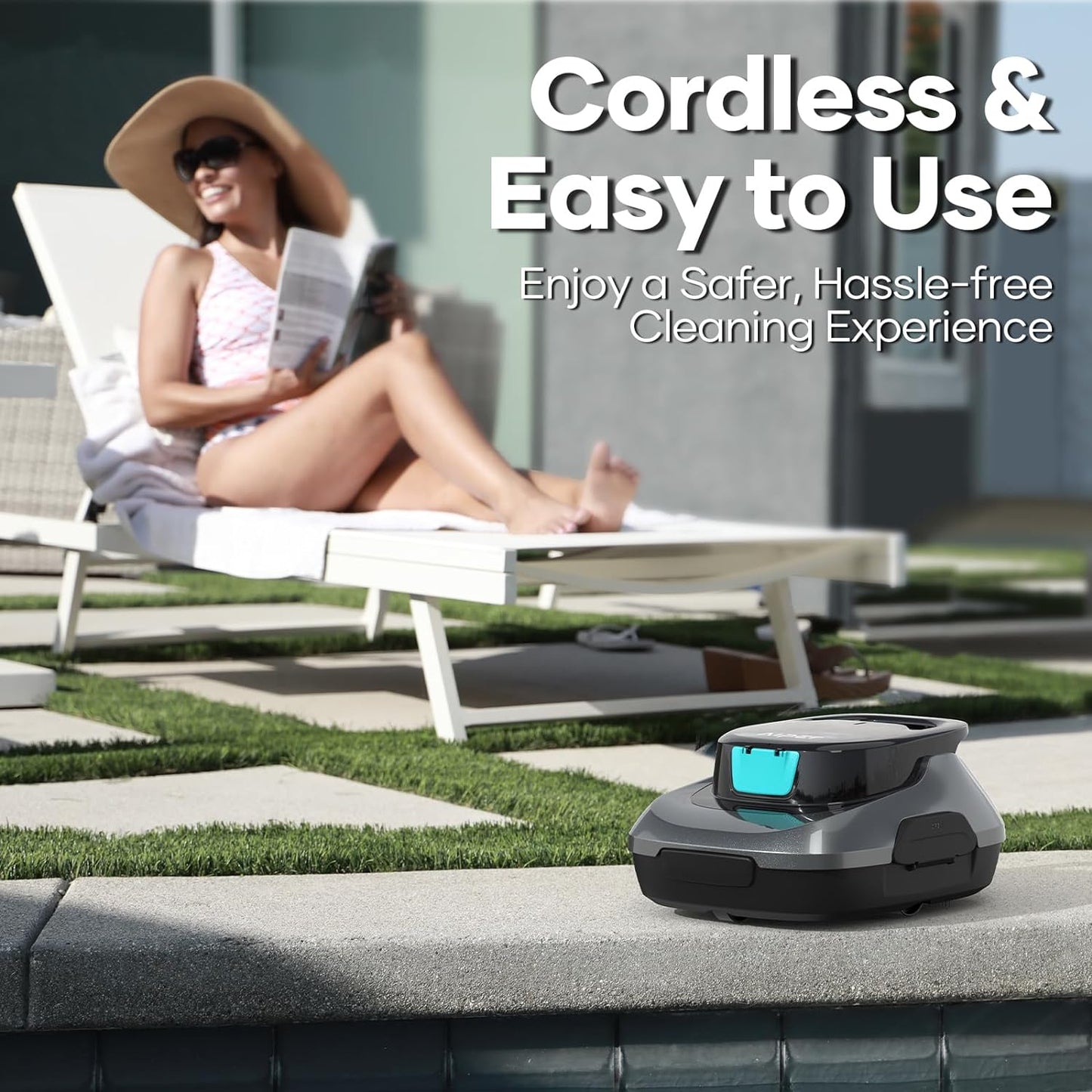 AIPER Poolroboter mit Quad-Motor, WavePath Navigation, 3 Reinigungsmodi, kabellos für Pools bis 150㎡