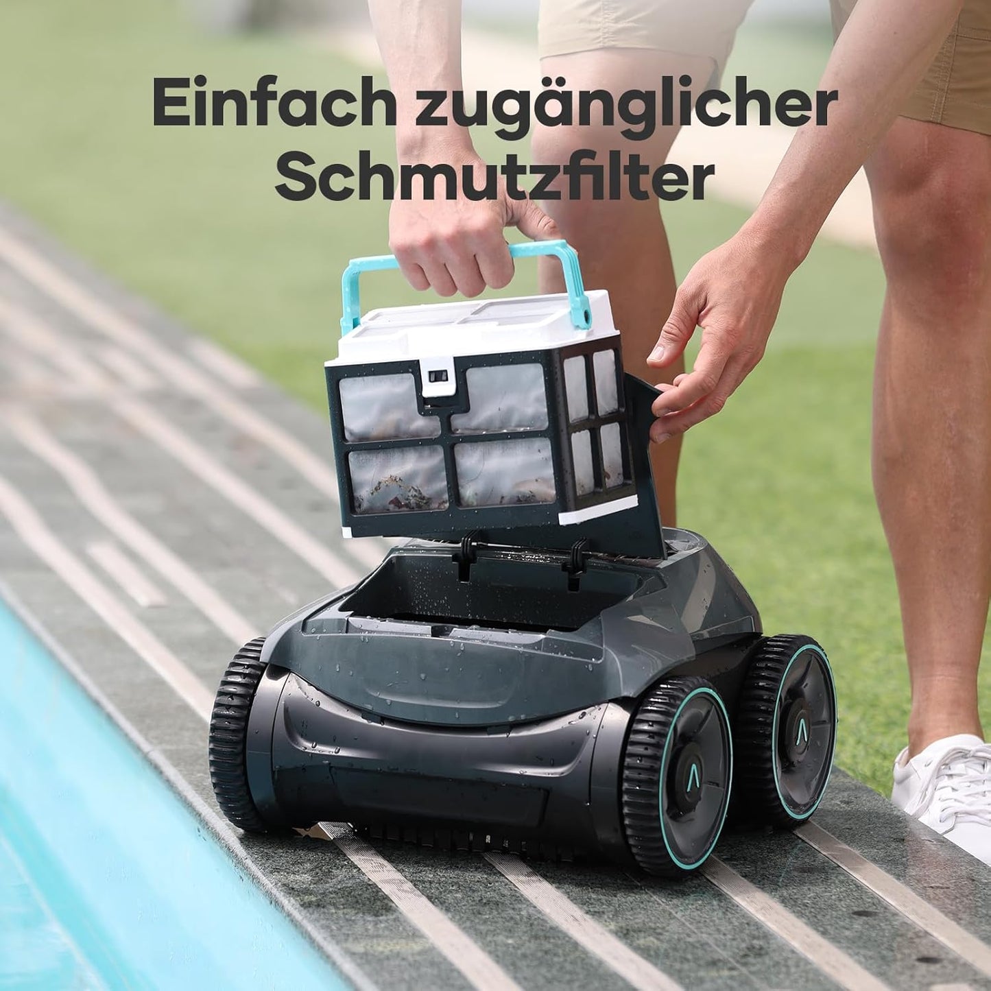 AIPER Poolroboter mit Quad-Motor, WavePath Navigation, 3 Reinigungsmodi, kabellos für Pools bis 150㎡