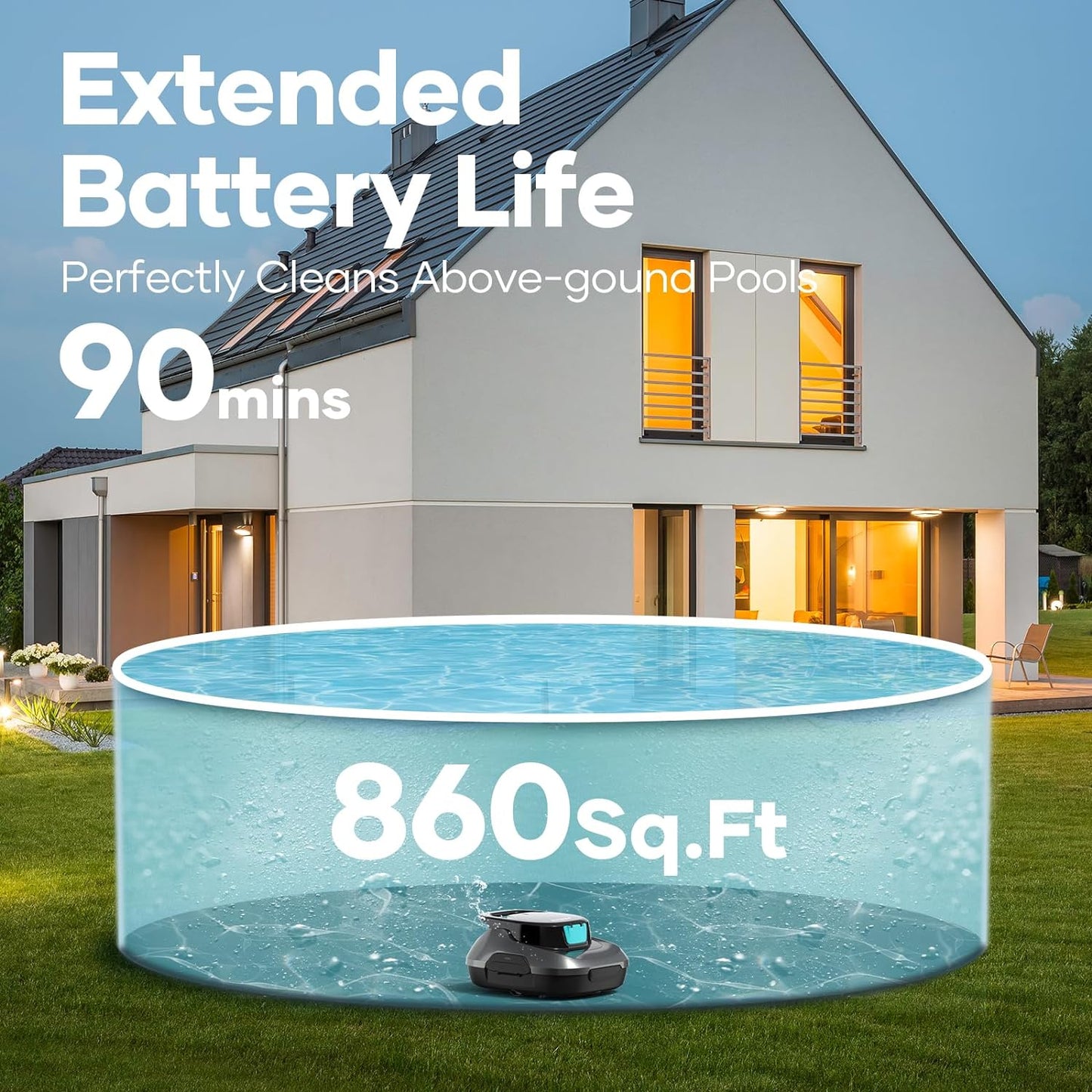 AIPER Poolroboter mit Quad-Motor, WavePath Navigation, 3 Reinigungsmodi, kabellos für Pools bis 150㎡